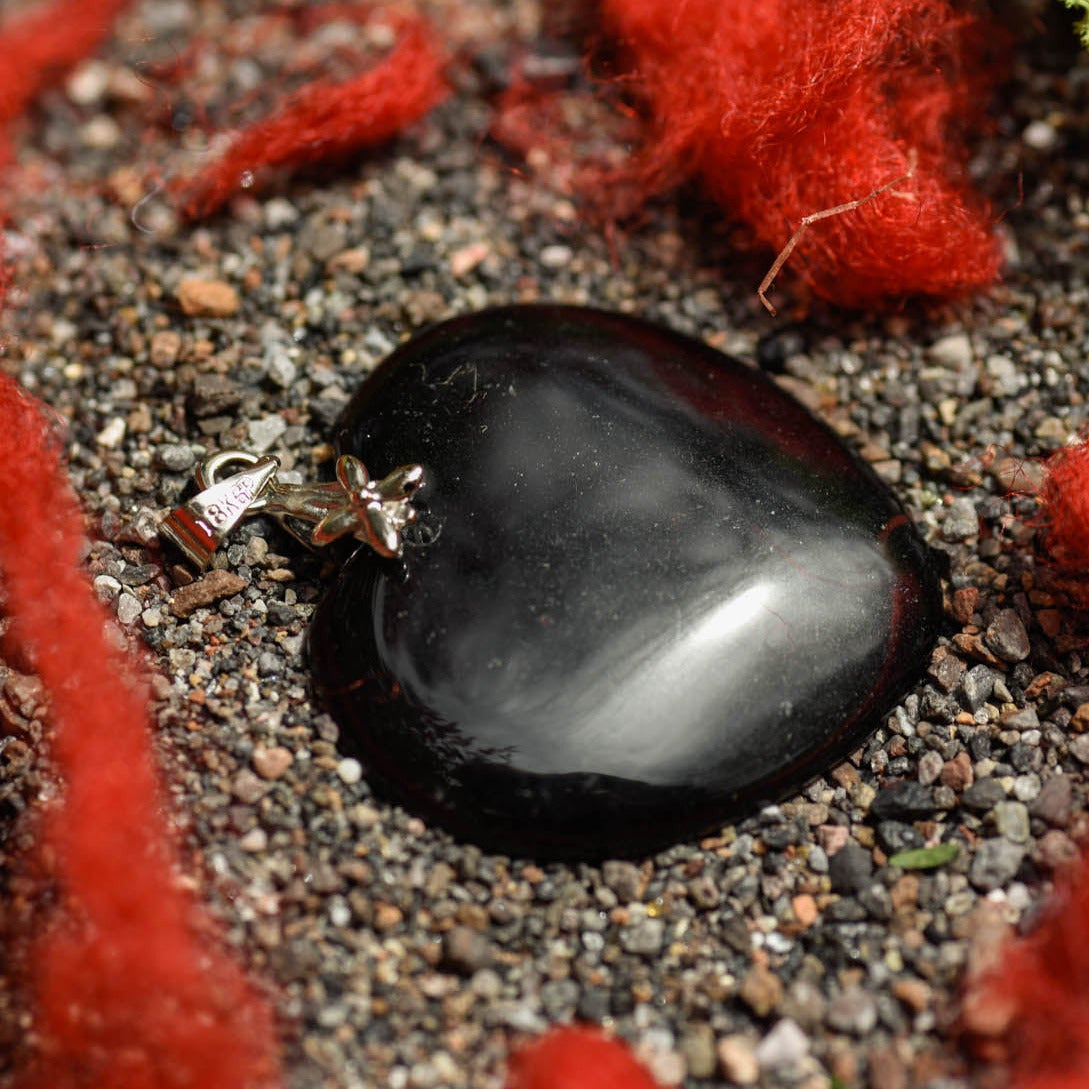 Anhänger, Heilstein, Herz, schwarzer Obsidian, alternative Methoden, Steinschmuck