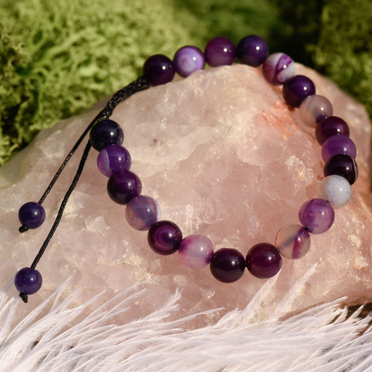 Armband, Heilsteine, Perlen, violetter Achat, geknüpft, verstellbar, alternative Methoden, Steinschmuck