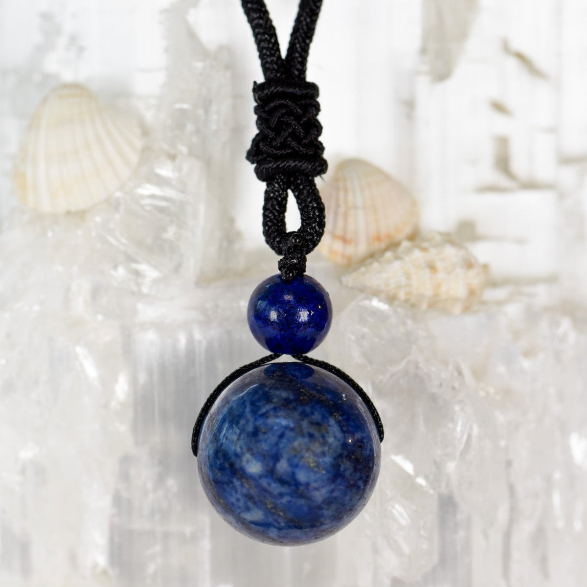 Halskette, Band mit großer und kleiner Heilstein Perle, Lapislazuli, alternative Methode, Steinschmuck