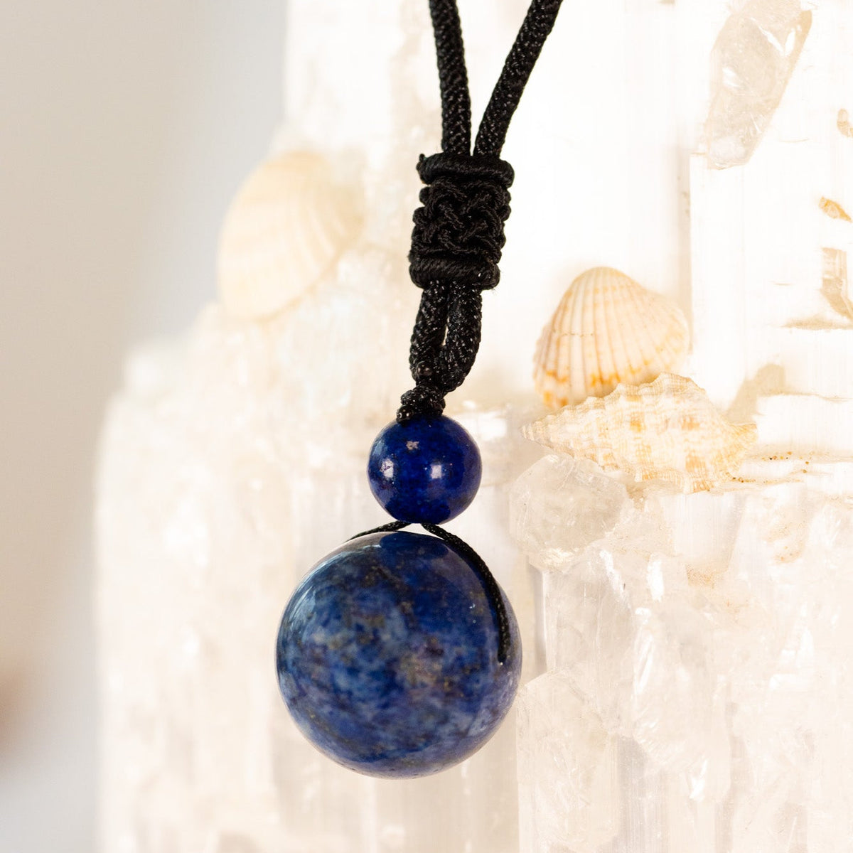 Halskette, Band mit großer und kleiner Heilstein Perle, Lapislazuli, alternative Methode, Steinschmuck