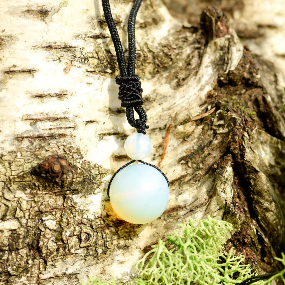 Halskette, Band mit großer und kleiner Heilstein Perle, Opalith, alternative Methode, Steinschmuck