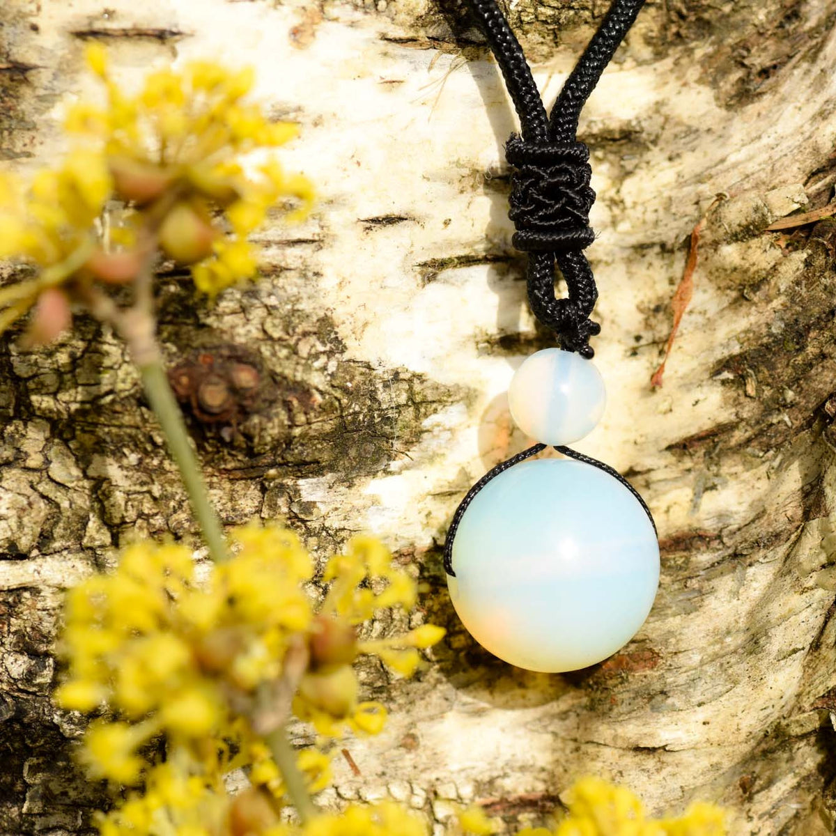 Halskette, Band mit großer und kleiner Heilstein Perle, Opalith, alternative Methode, Steinschmuck