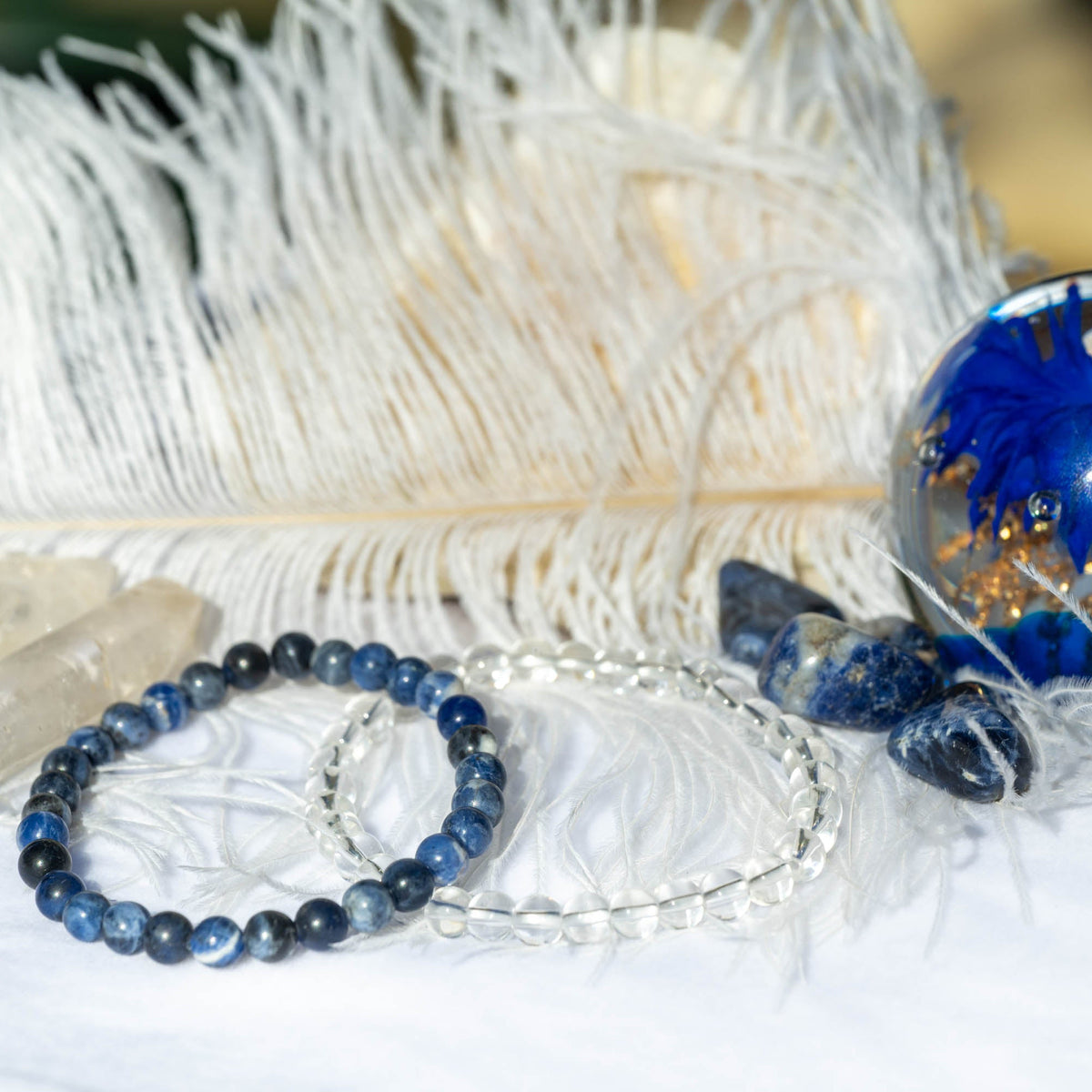 Armband Kombination, Heilsteine, Steinschmuck, Sodalith, Bergkristall, Perlen, alternative Methoden