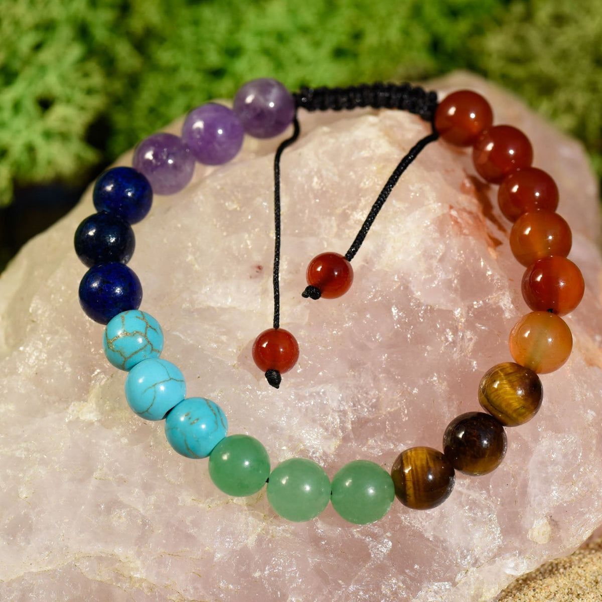 Armband, bunte Heilsteinperlen, Chakra, geknüpft, verstellbar, alternative Methoden, Steinschmuck