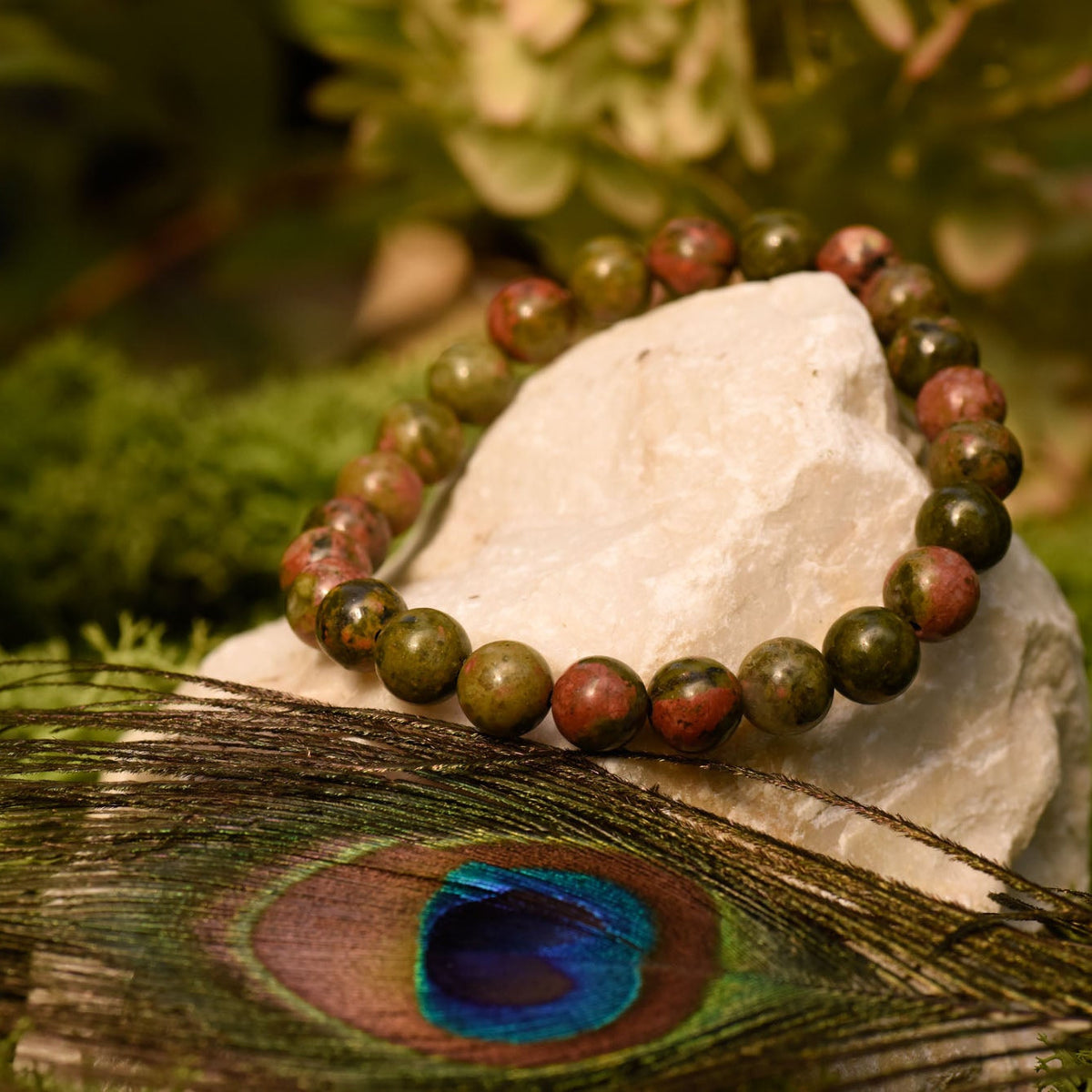 Armband, Heilsteine, Perlen, Unakit, alternative Methoden, Steinschmuck