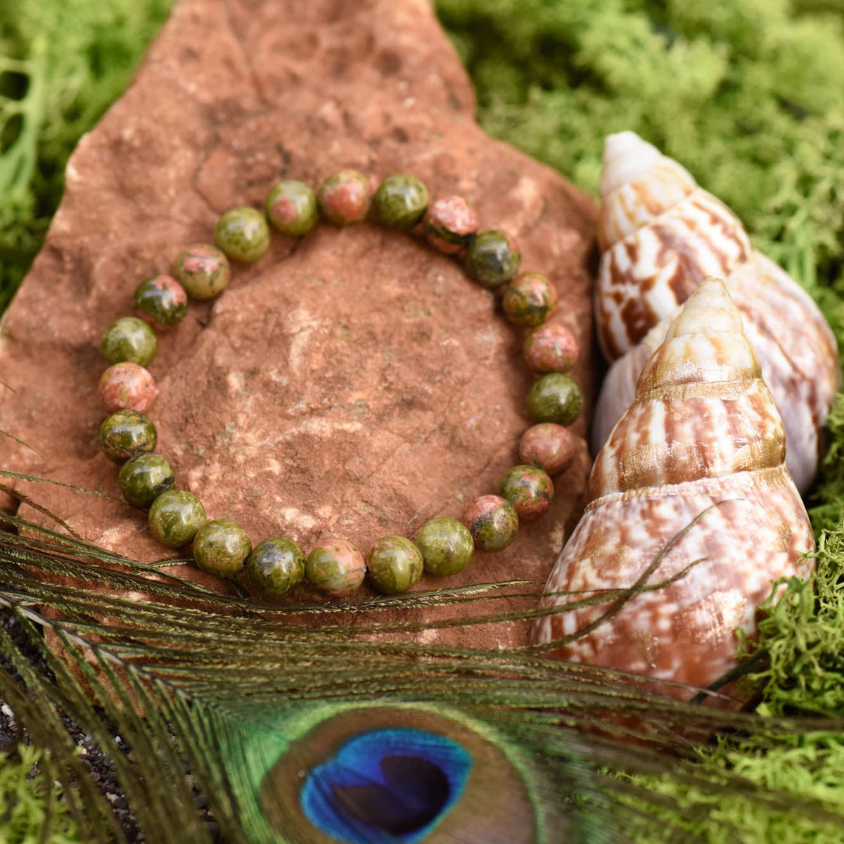 Armband, Heilsteine, Perlen, Unakit, alternative Methoden, Steinschmuck