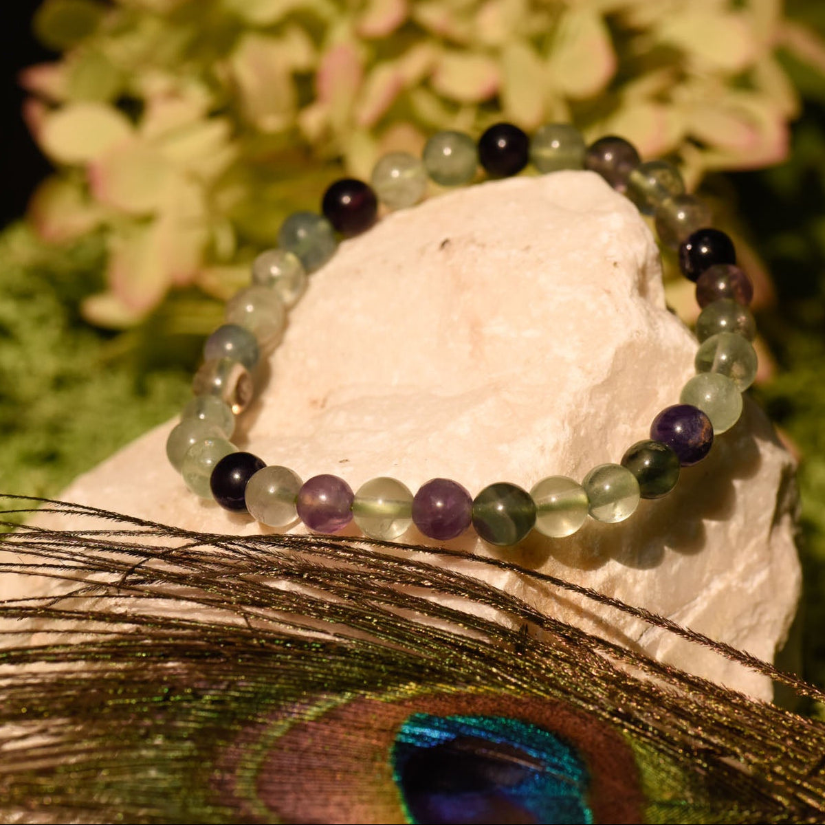 Armband, Heilsteine, Perlen, Regenbogenfluorit, alternative Methoden, Steinschmuck