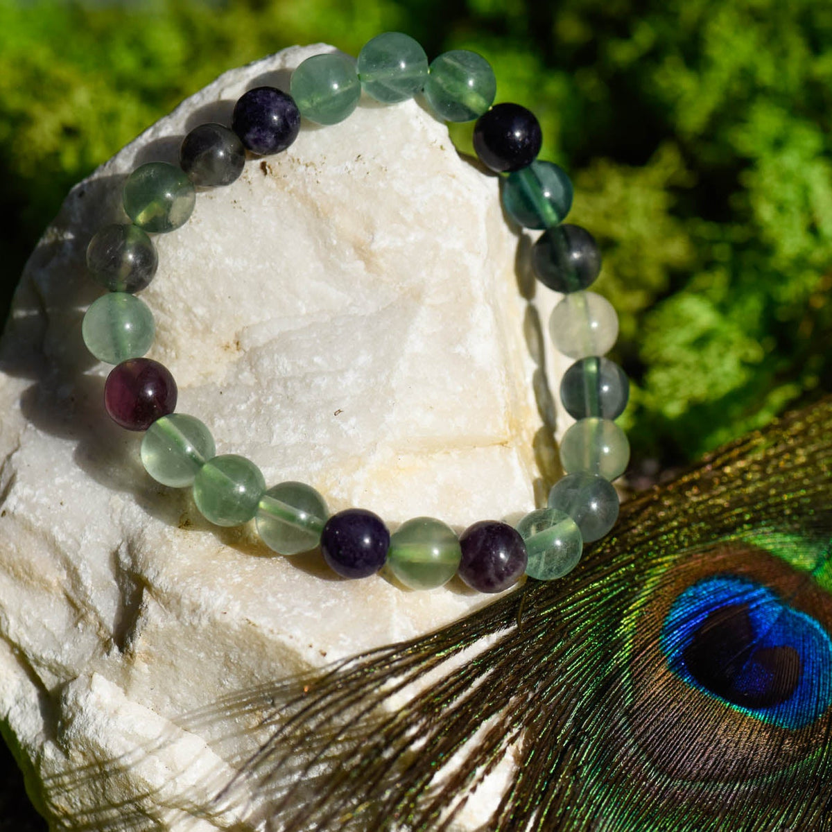 Armband, Heilsteine, Perlen, Regenbogenfluorit, alternative Methoden, Steinschmuck
