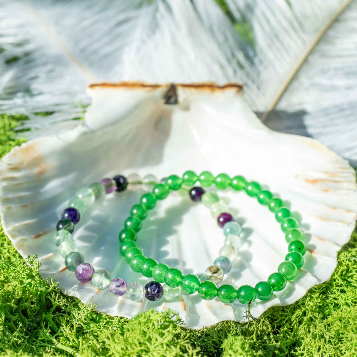 Armband - Kombination, Heilsteine, Steinschmuck, Grüner Aventurin, Fluorit, Perlen, alternative Methoden