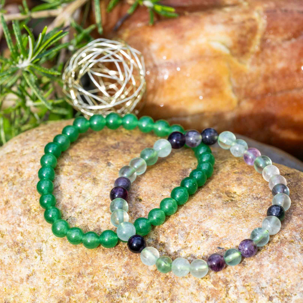 Armband - Kombination, Heilsteine, Steinschmuck, Grüner Aventurin, Fluorit, Perlen, alternative Methoden