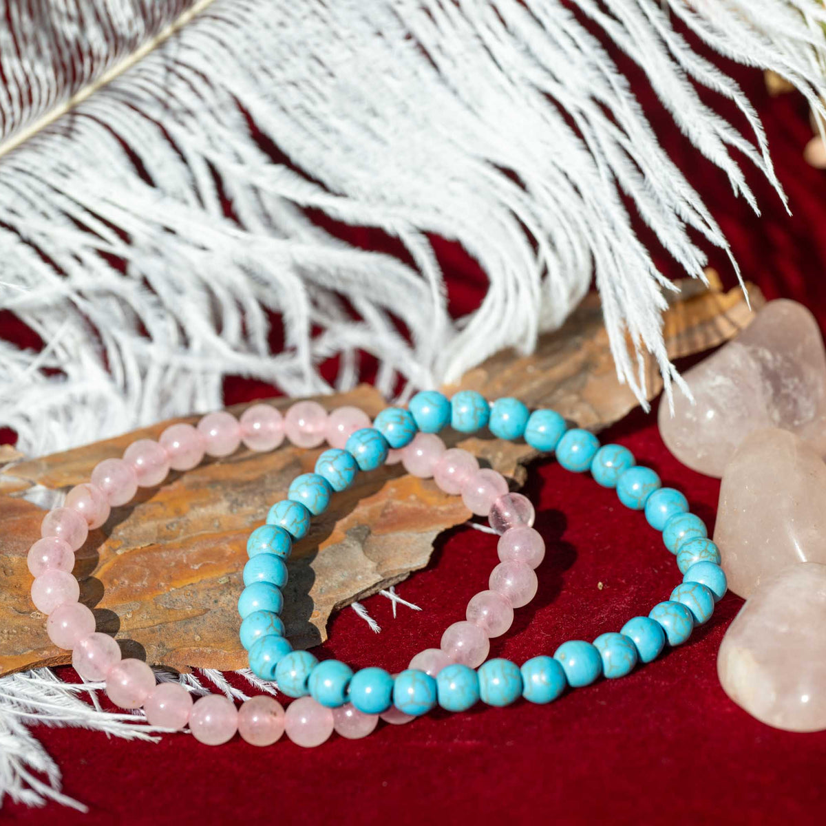 Armband - Kombination, Heilsteine, Steinschmuck, Rosenquarz, Türkis, Perlen, alternative Methoden