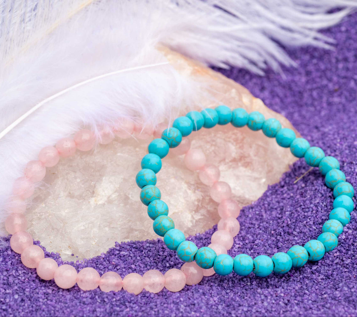 Armband - Kombination, Heilsteine, Steinschmuck, Rosenquarz, Türkis, Perlen, alternative Methoden