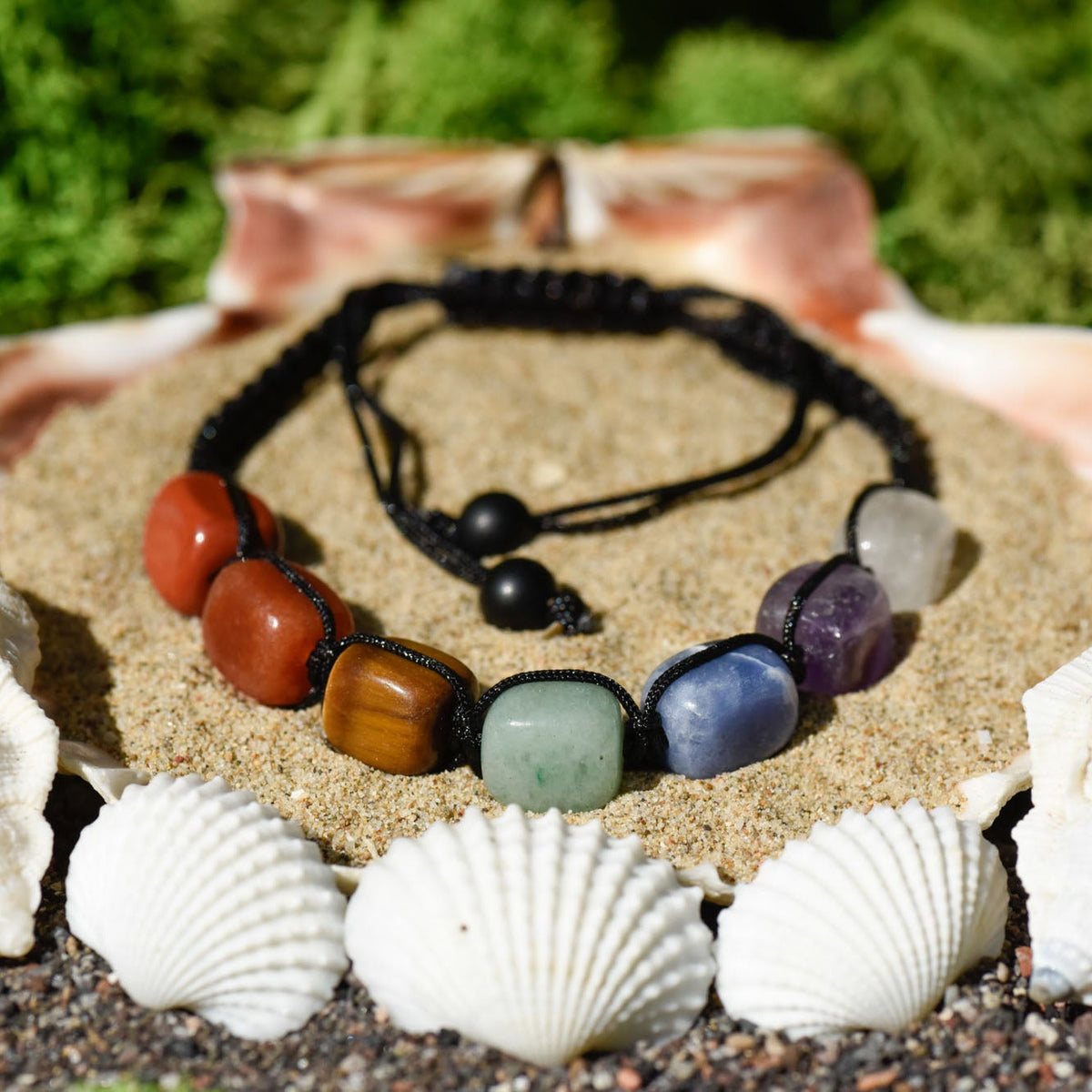 Armband, eckige bunte Heilsteine, Chakra, geknüpft, verstellbar, alternative Methoden, Steinschmuck