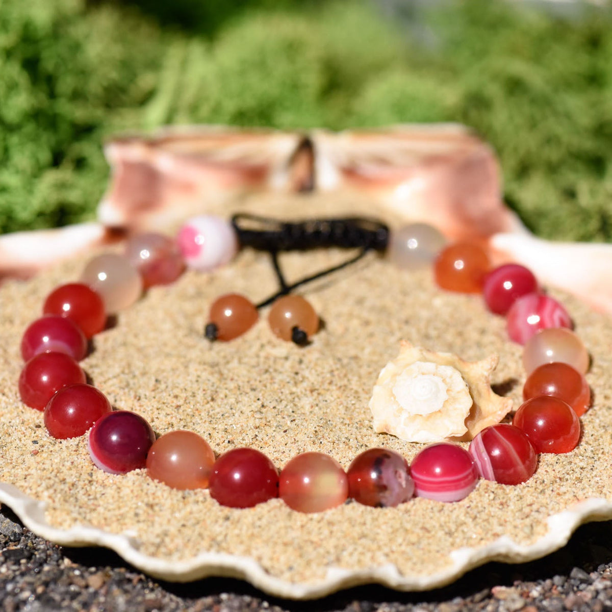 Armband, Heilsteine, Perlen, rosa und roter Achat, geknüpft, verstellbar, alternative Methoden, Steinschmuck