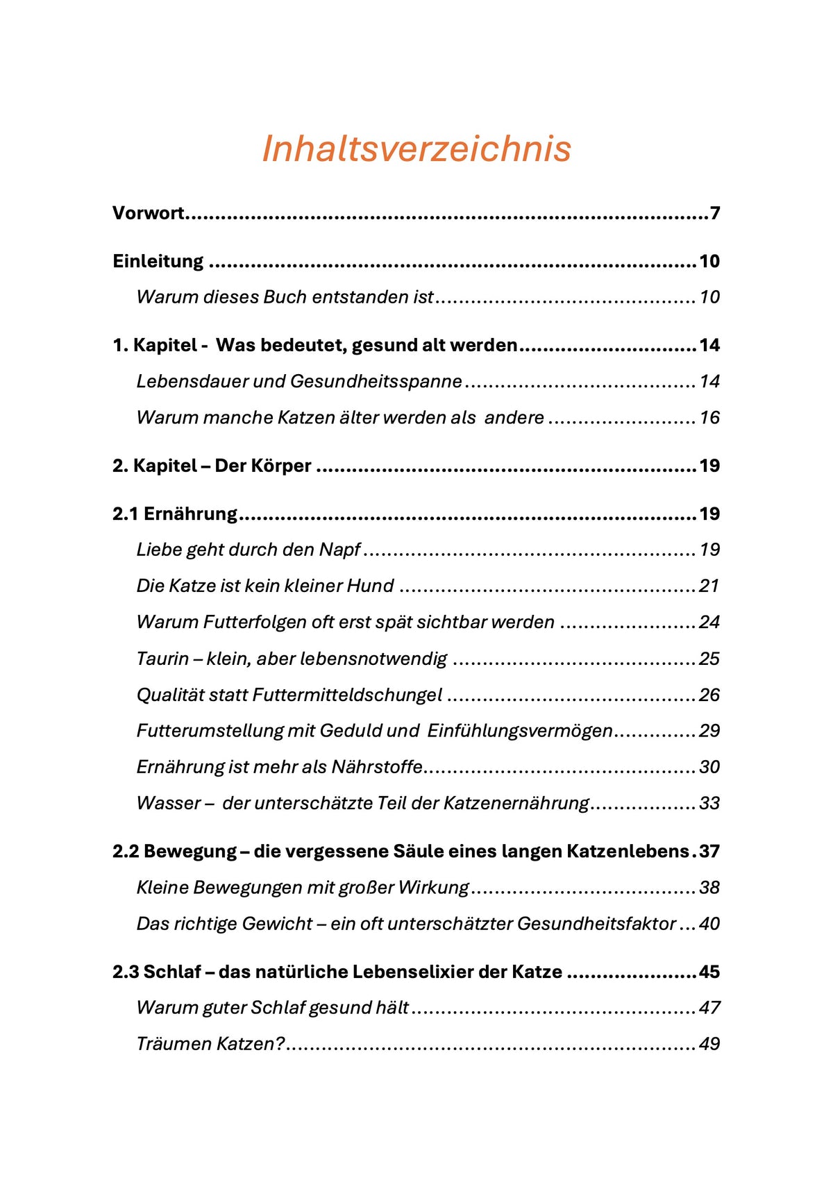Inhaltsverzeichnis Buch Longevity fuer Katzen