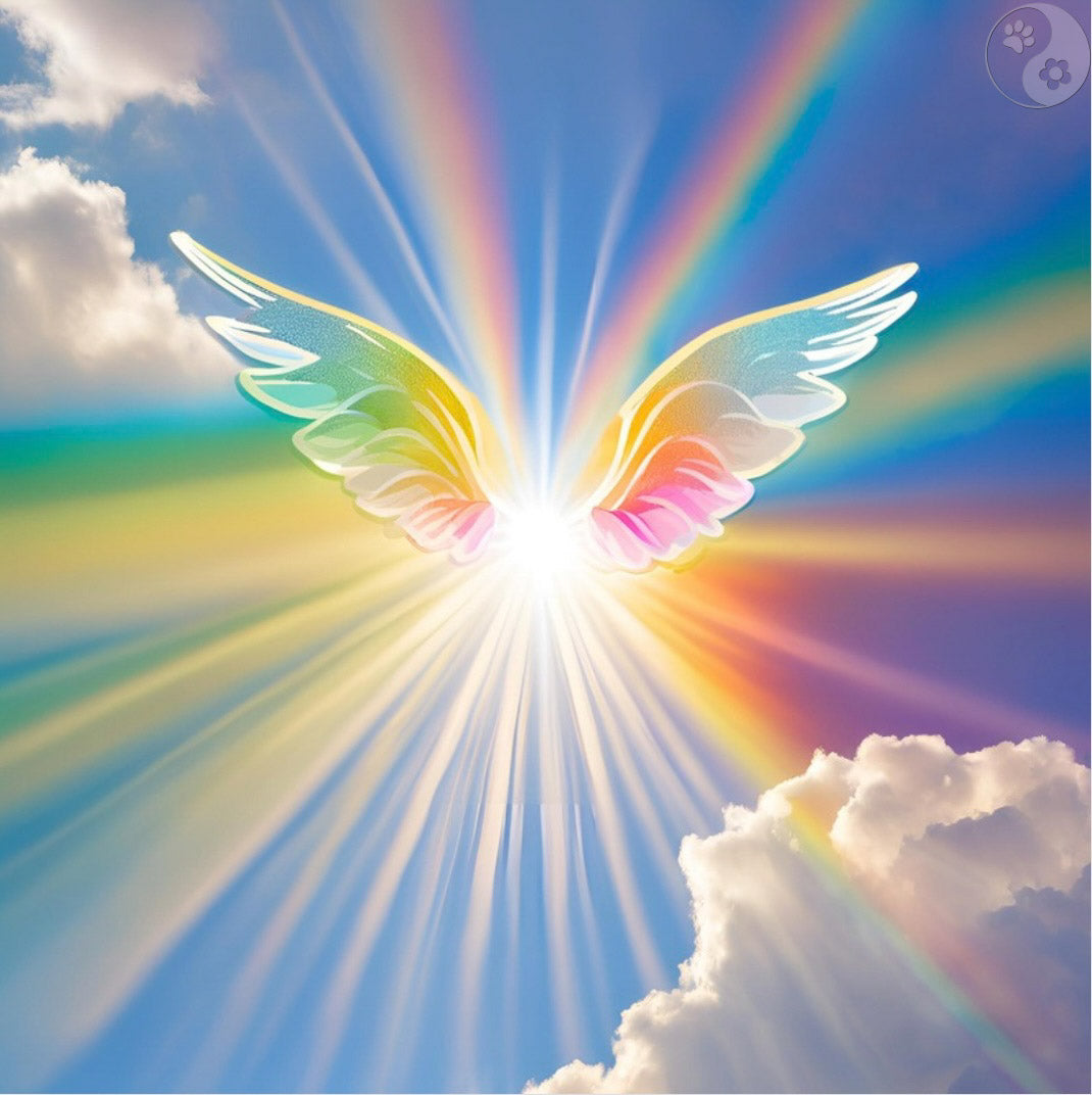 KI Bild bunte Engelsflügel am blauen Himmel, Schutzengel, Tod von Mama Papa, Scheidung, Trauer, Traurigkeit, alternative