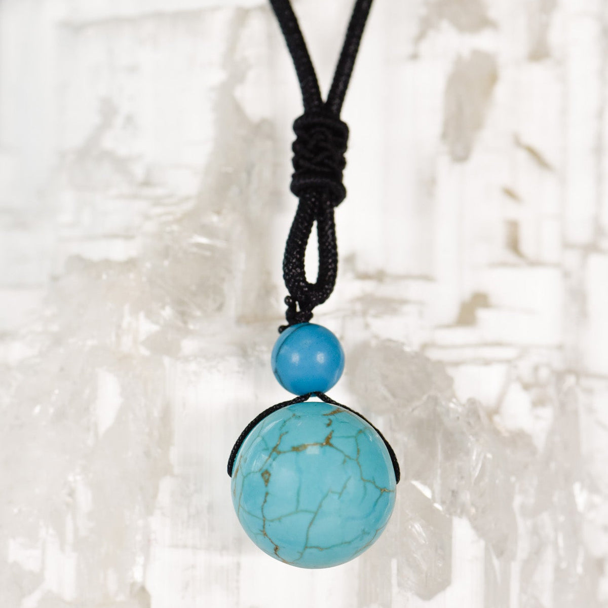 Halskette, Band mit großer und kleiner Heilstein Perle, Türkis, alternative Methode, Steinschmuck