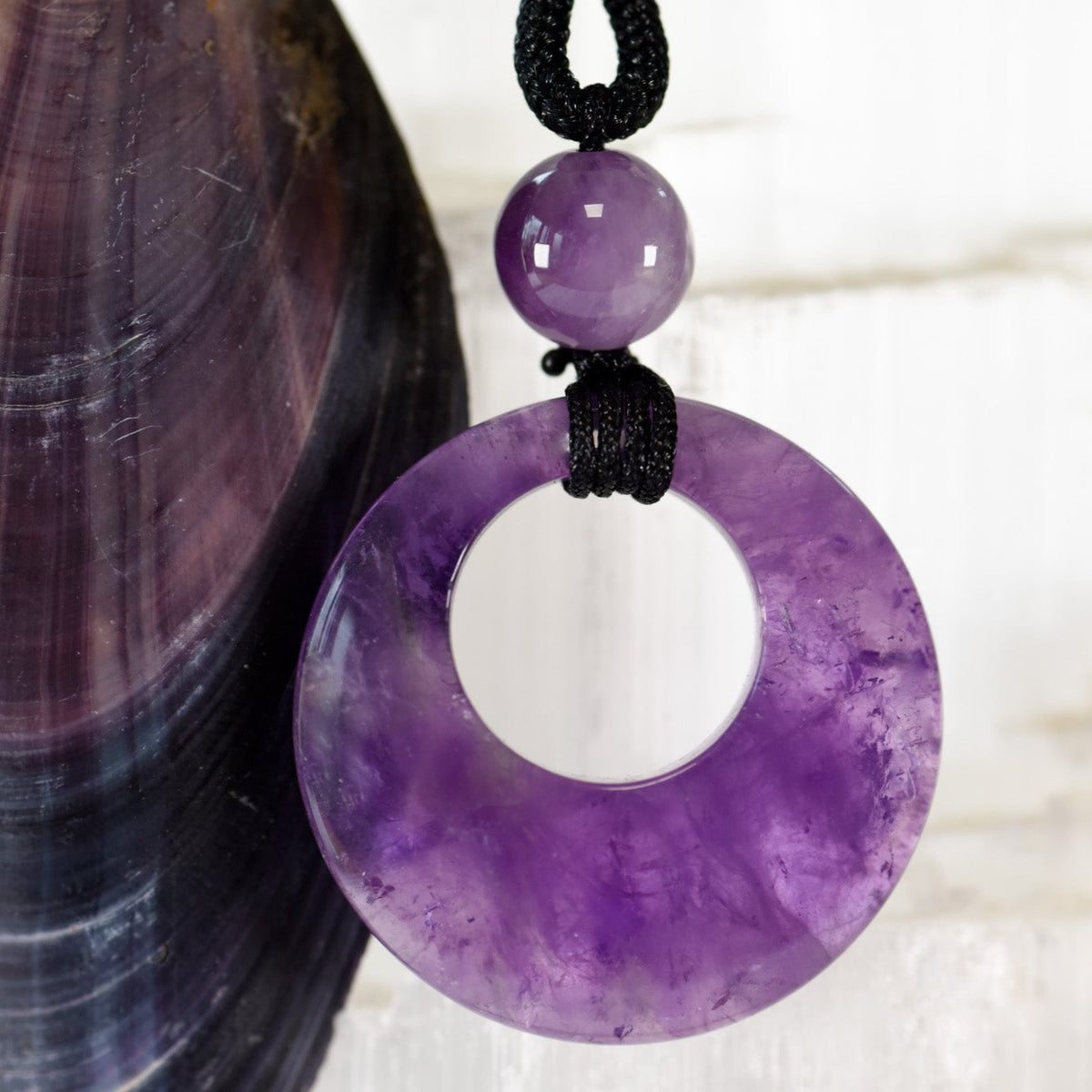 Halskette, Band mit Heilstein, Donut und Perle, Amethyst, alternative Methode, Steinschmuck