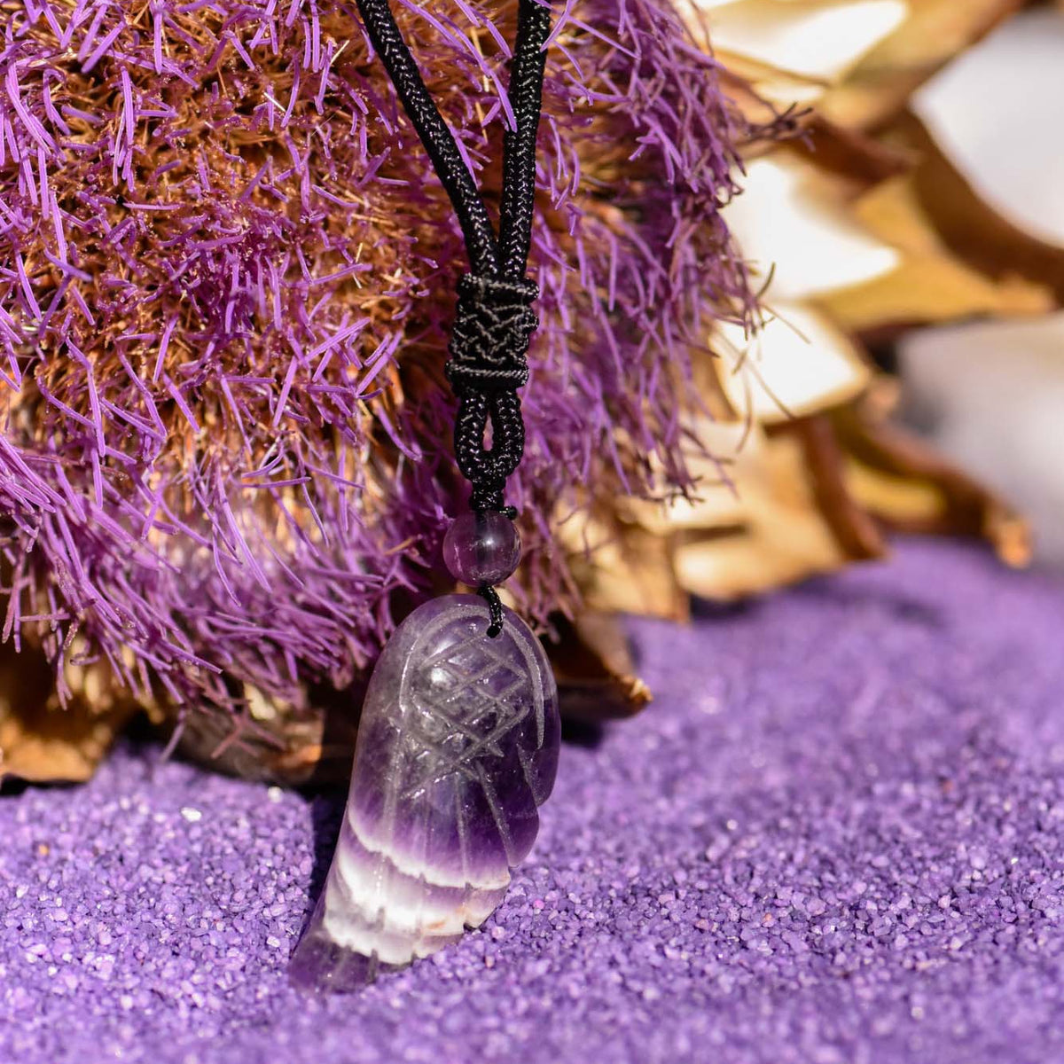 Halskette, Band mit Anhänger, Heilstein in Form von Engelsflügel, Amethyst, alternative Methode, Steinschmuck