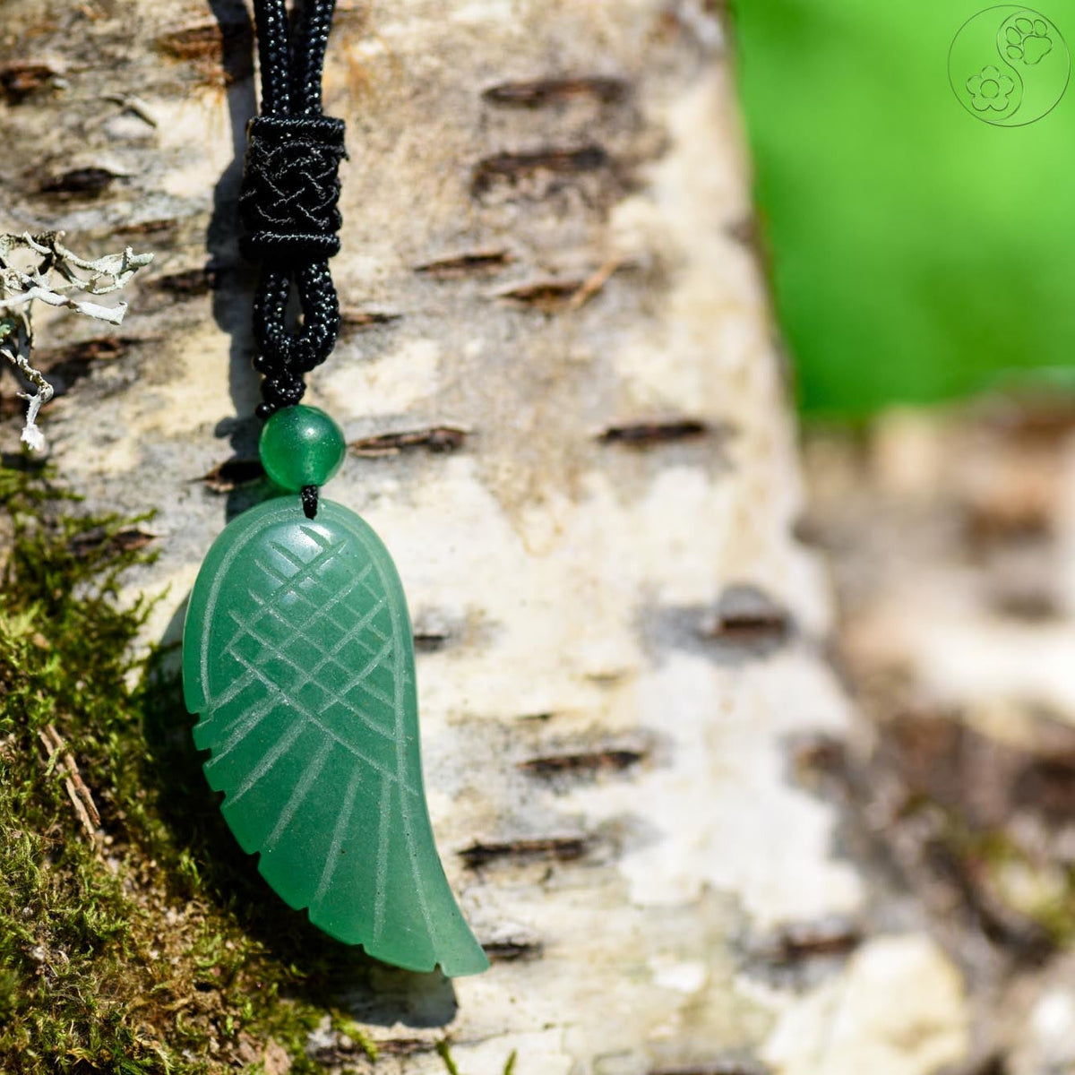 Halskette, Band mit Anhänger, Heilstein in Form von Engelsflügel, grüner Aventurin, alternative Methode, Steinschmuck
