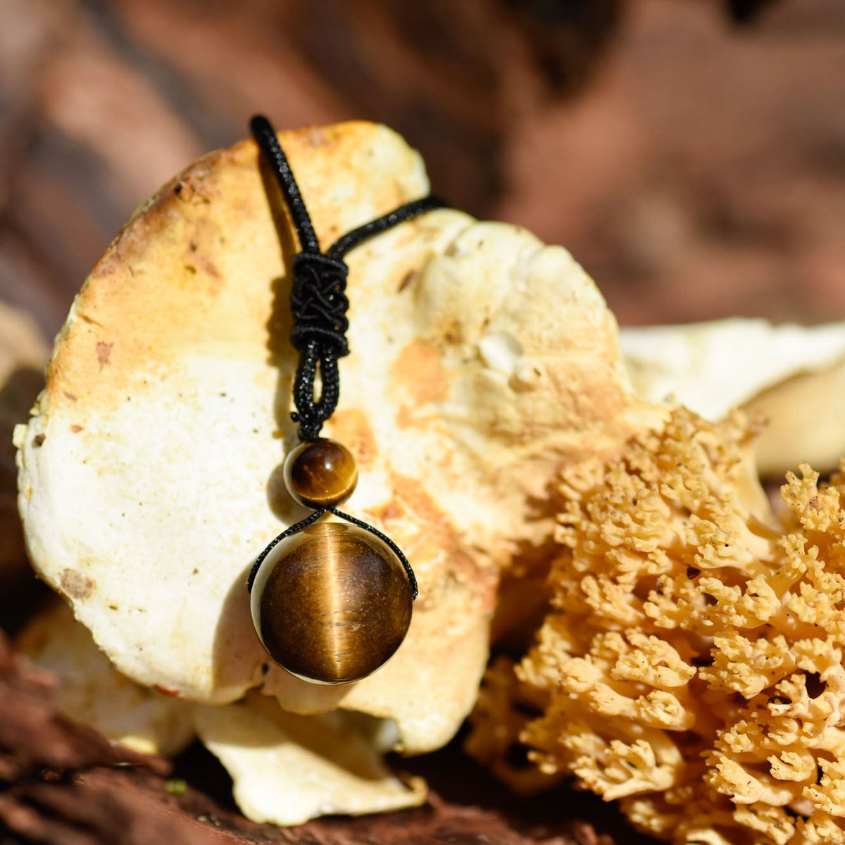 Halskette, Band mit großer und kleiner Heilstein Perle, Tigerauge, alternative Methode, Steinschmuck