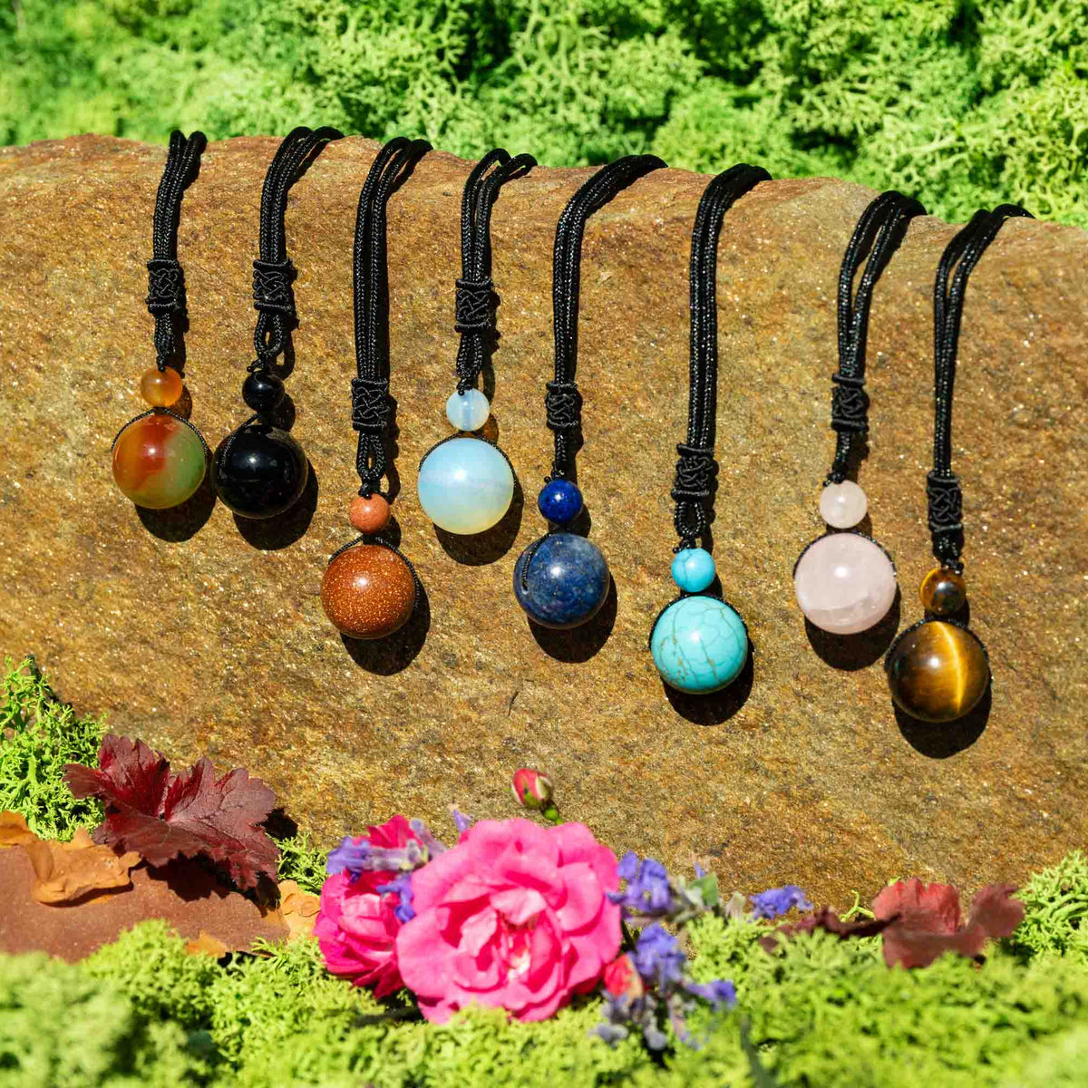 Halsketten, Band mit Heilstein, Perle groß und klein, verschiedene Heilsteine, alternative Methode, Steinschmuck