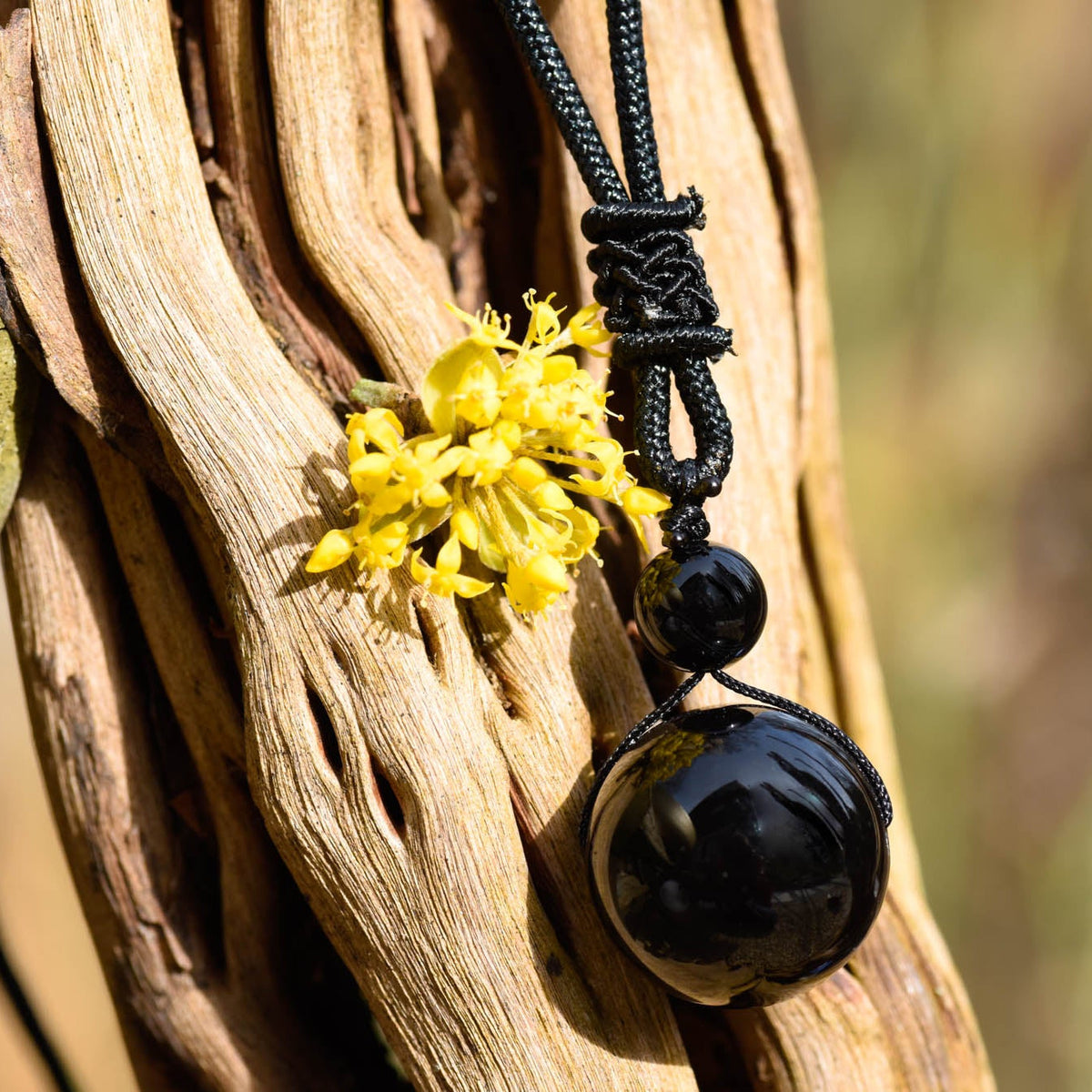 Halskette, Band mit großer und kleiner Heilstein Perle, schwarzer Achat, alternative Methode, Steinschmuck