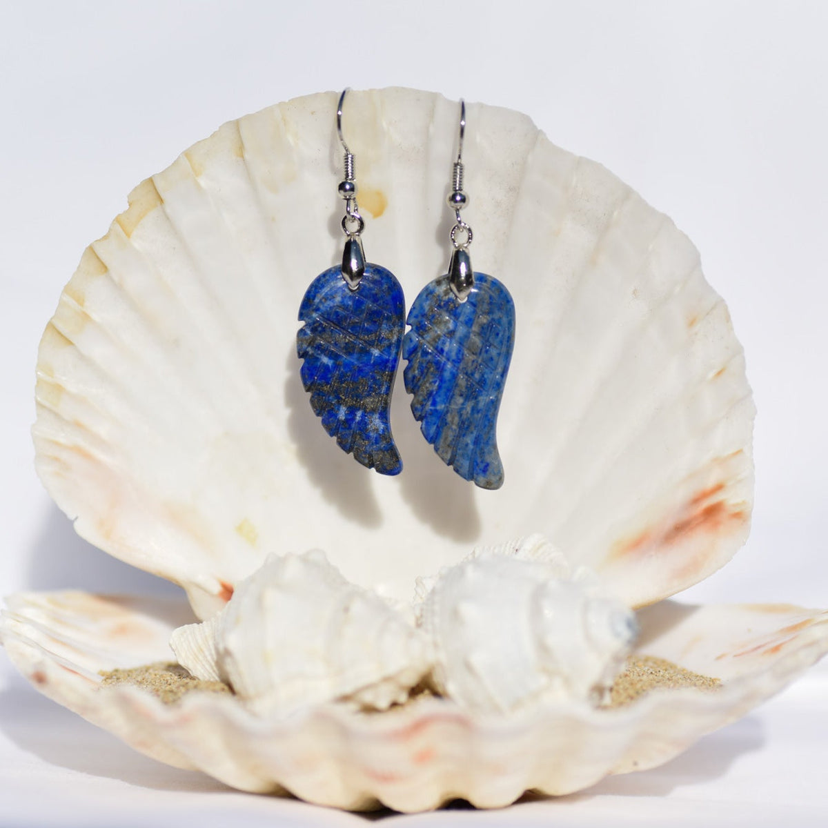 Ohrringe, Haken, Heilstein in Form von Engelsflügeln, Lapis Lazuli, alternative Methoden, Steinschmuck